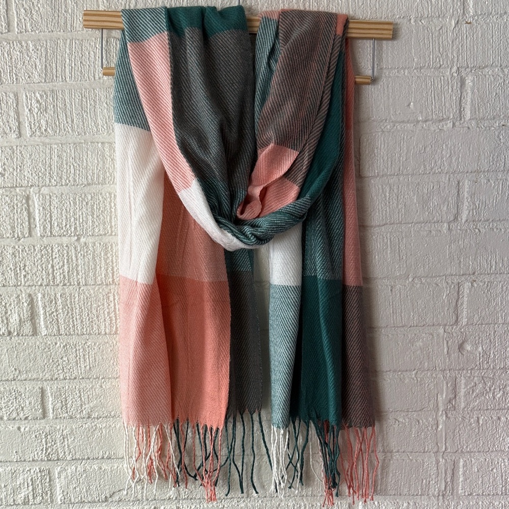 Color Block Scarf in Pink, Green, and White